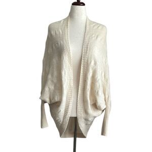 White Warren Dolman Sleeve Cashmere Cable Knit Cardigan Sweater Ivory Size M/L